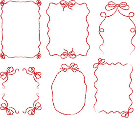 Hand-Drawn Ribbon Bow Frames Set – Red Curly Line Art Borders for Invitations, Gift Tags, Wedding and Holiday Cards