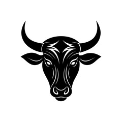 Stylized black bull head with white lines on transparent background silhouette