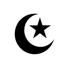 Crescent moon and star islamic symbol art on transparent background silhouette