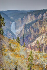 Grand Canyon Of The Yellowstone. Lower Falls of the Yellowstone River Park Trail.
