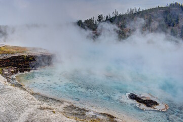 Grand Prismatic Hot Springs at Excelsior Geyser in Yellowstone National Park