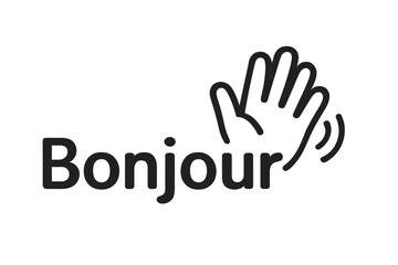 Bonjour waving hand icon vector. French language greeting symbol. Hello sign with wave gesture. Welcome concept illustration. France communication pictogram for web and print.