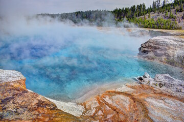 Grand Prismatic Hot Springs at Excelsior Geyser in Yellowstone National Park