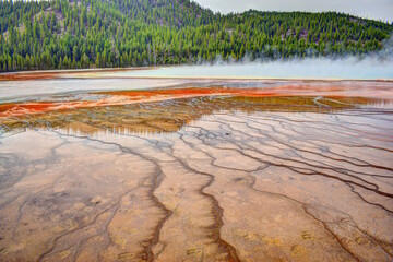 Grand Prismatic Hot Springs at Excelsior Geyser in Yellowstone National Park