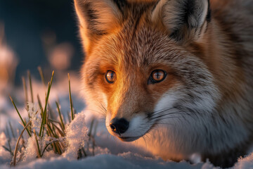 Groundhog enjoying fresh grass in early spring light