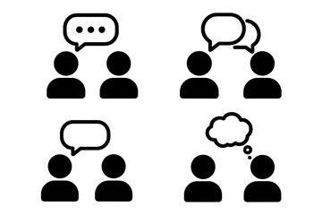 Communication icon set. People talking, chat, dialogue vector symbols. Discussion, teamwork, meeting concept. Speech and thought bubbles. Feedback and brainstorming illustration.