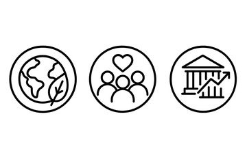 ESG icon set for Environmental, Social, Governance. Sustainable and ethical business criteria. Corporate responsibility and impact investing vector illustration concept.