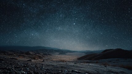 Fototapeta premium Vast desert stretching into infinity under a starry night sky in an epic landscape of solitude and mystery