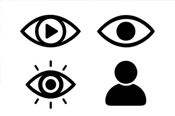 Eye vector icon set with video player symbol. Concepts for views, viewer, live streaming, spectator and user profile. UI icons for website, app, and social media analytics.