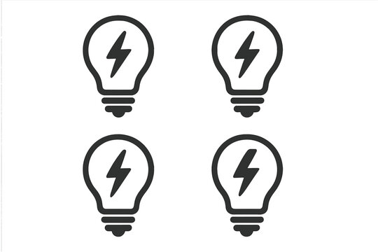 Light bulb with lightning bolt icon set. Symbol for electricity, power, energy, charge. Vector illustration for creative idea, innovation, solution, inspiration concepts.