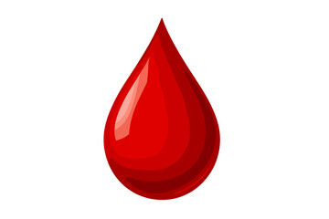 Blood drop isolated on white. Vector illustration for donation, dna test symbol. Red liquid droplet for medical, health, laboratory, analysis concepts. Shiny, glossy icon.