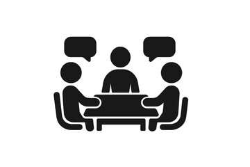 Business meeting icon, people discussion around table, teamwork collaboration vector illustration with transparent background, communication, conversation, conference concept