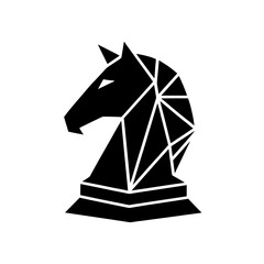 Geometric black chess knight piece design on transparent background silhouette