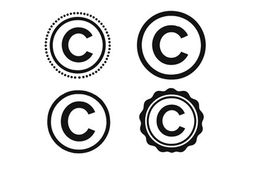 Copyright symbol vector icon set. Intellectual property protection sign. Registered trademark seal and stamp collection. Brand patent C letter logo for legal documents.