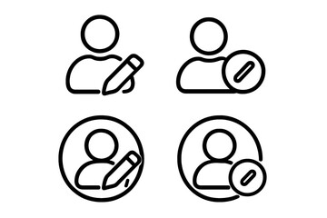 Edit user icon set for profile settings. Vector line art pictogram for changing user information, account details, or updating a member profile. Web UI UX button element.
