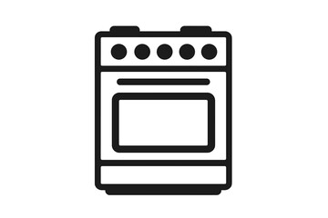 Electric oven icon and stove gas oven sign. Kitchen cooker symbol for cooking and baking. Household appliance vector line art illustration. Simple stove pictogram design element.
