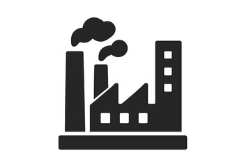 Obraz premium Factory plant industry icon. Vector illustration. Industrial building for manufacturing and production. Power energy station. Smokestack with smoke. Concept of air pollution.