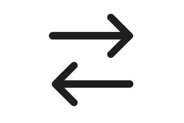Obraz premium Transfer arrows icon vector illustration, double direction arrows symbol, exchange, switch, swap. Simple black line arrows with transparent background, digital data transfer and communication concept.