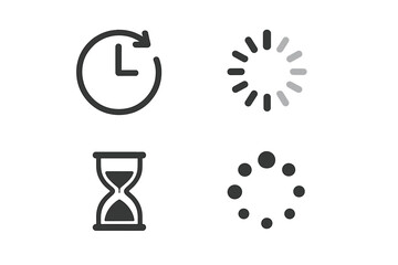 Waiting icon vector set, wait time symbols collection, hourglass, loading spinner, time loading progress, wait icons with transparent background, ordered vector illustrations