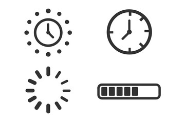 Waiting icons vector set, time delay symbols collection with loading progress, wait time clocks, buffering indicators, abstract pause concept, transparent background