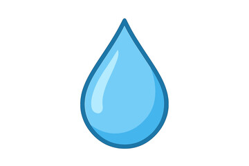 Water drop icon vector illustration, clean blue water droplet with shiny highlights, transparent background, pure water symbol, hydration and freshness design, liquid element graphic