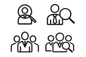 Fototapeta premium Search People Icon Set, Employee Search Vector Illustration with Transparent Background, Business Team and Group Analysis Icons, Modern Corporate and HR Symbols