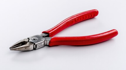 Red handled pliers with metal tips on white background