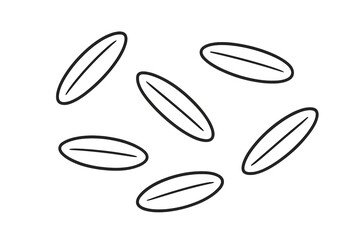 Rice grains vector icon set. Jasmine or basmati rice simple outline illustration. Raw uncooked cereal seed. Healthy food ingredient. Agriculture staple. Diet nutrition concept.