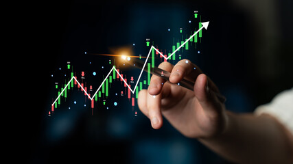 A stock market trading candlestick chart showing a bull market trend. A concept of financial...