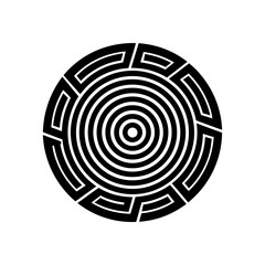 Abstract concentric circles with maze border on transparent background silhouette