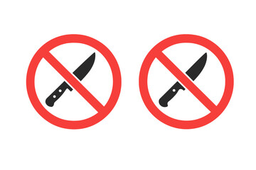 No knife prohibition sign. No weapons allowed vector icon. Stop sharp objects symbol. Forbidden, restricted area concept. Danger, safety, security warning pictogram illustration.