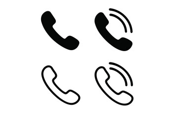 Fototapeta premium Phone icon set vector. Telephone handset symbol collection. Ringing phone, incoming call pictogram. Communication contact sign. Solid and outline line art illustration.