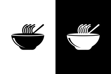 Ramen Noodles Bowl Icon – Black and White Flat Food Design.