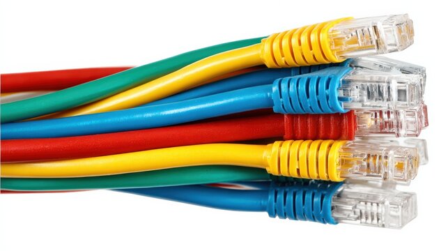 Colorful network cables with rj 45 connectors isolated on white background