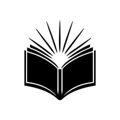 Open book with light rays illustration on transparent background silhouette