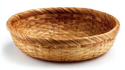 Natural handwoven wicker basket with round shape for serving and display