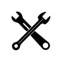 Two crossed black wrenches on white background on transparent background silhouette