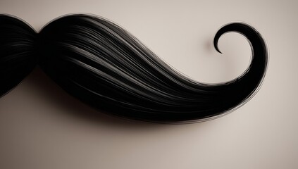 Close up of realistic black mustache with curled end and smooth hair texture on light background. Masculine style, Movember, vintage fashion and grooming concept. Ideal for branding and ads.