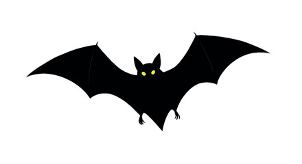 Black silhouette of a bat with outstretched wings on a white background