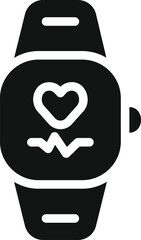 Modern smartwatch displaying heart rate and ekg pulse line icon silhouette