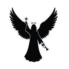 Christmas Opening Silhouette Vector Illustration - Angel with Trumpet and Star