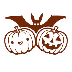 Pumpkin Couple Love Bat Halloween Romantic Cute Cartoon