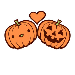 Pumpkin Couple Love Heart Halloween Romantic Cute Cartoon