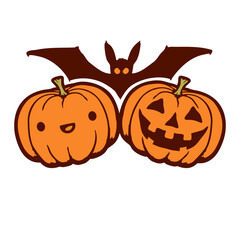 Pumpkin Couple Love Bat Halloween Romantic Cute Cartoon