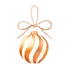 Watercolor Christmas Ornament with Gold and White Stripes