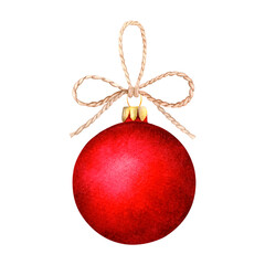 Watercolor Red Christmas Ornament with Rope Bow