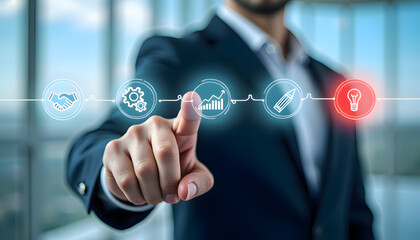 Businessman interacting with a digital business process