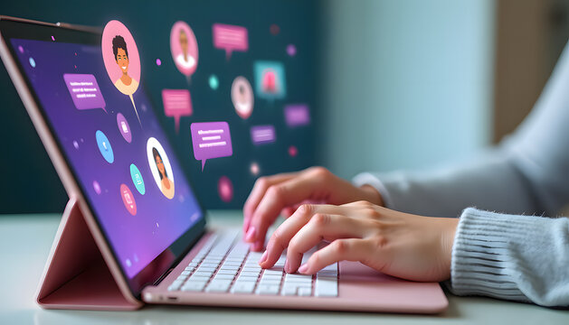 Woman using laptop for online communication