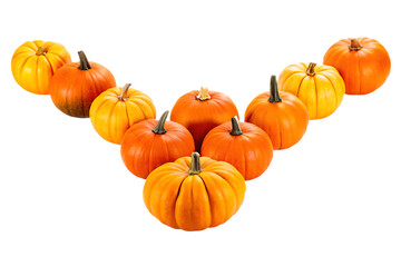 Obraz premium Assortment of orange and yellow pumpkins isolated on a transparent background squash