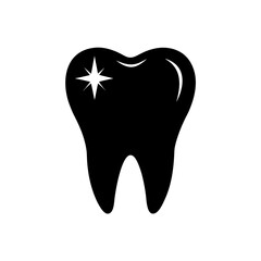 Black tooth with a sparkle illustration on transparent background silhouette